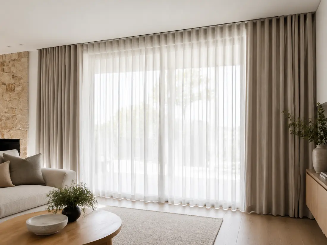 Professionally installed sheer curtains in a Sydney interior