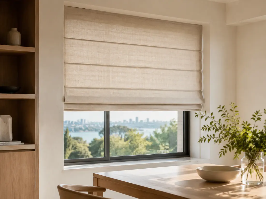 Roman blinds installed in a contemporary interior