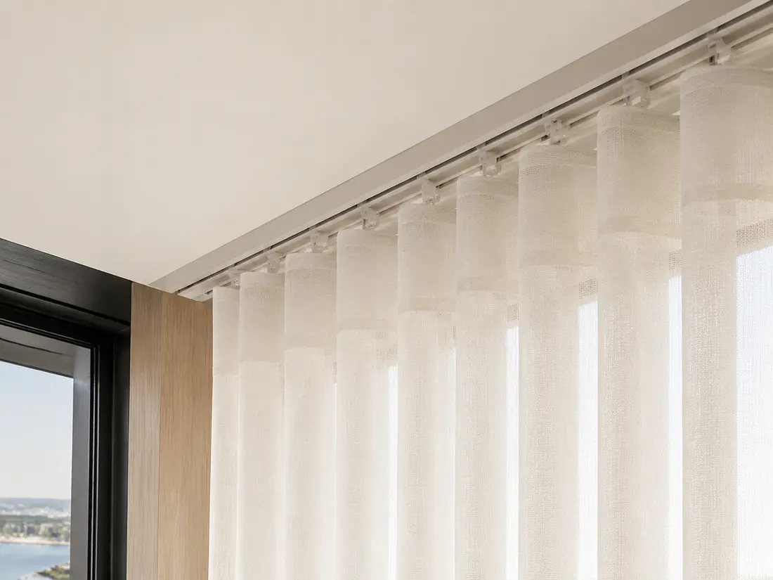 Curtain tracks installed in a contemporary interior